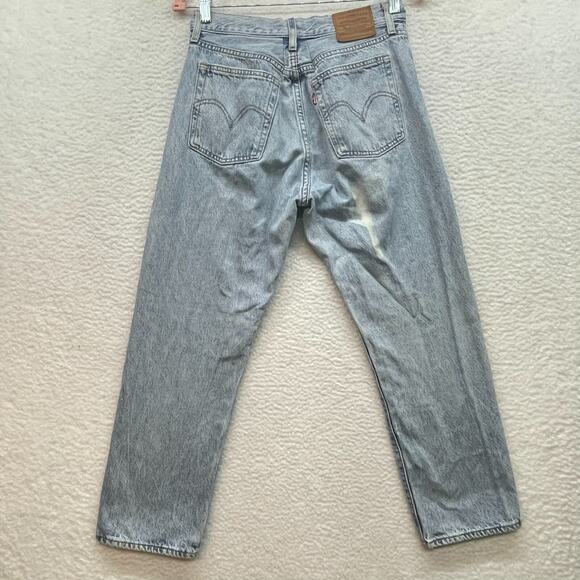 Levis Jeans Womens 27 Blue Wedgie Straight Button Fly Distressed Retro Mid Rise - Picture 2 of 14